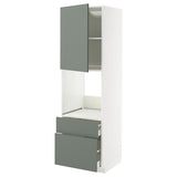 METOD / MAXIMERA high cabinet f oven+door/2 drawers, white/Nickebo matt grey-green, 60x60x200 cm