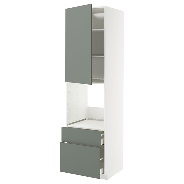 METOD / MAXIMERA - METOD / MAXIMERA High cabinet f oven+door/2 drawers, white/Nickebo matt grey-green, 60x60x220 cm