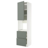 METOD / MAXIMERA high cabinet f oven+door/2 drawers, white/Nickebo matt grey-green, 60x60x240 cm