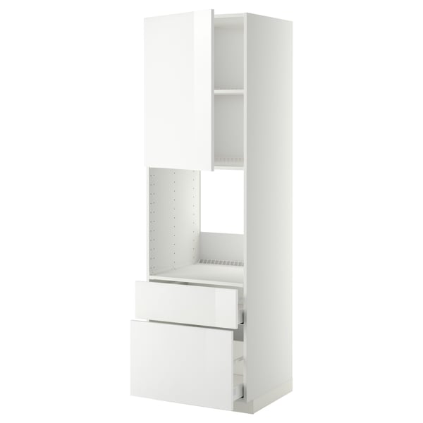 METOD / MAXIMERA high cabinet f oven+door/2 drawers, white/Ringhult white, 60x60x200 cm