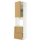 METOD / MAXIMERA high cabinet f oven+door/2 drawers, white/Sinarp oak veneer, 60x60x240 cm