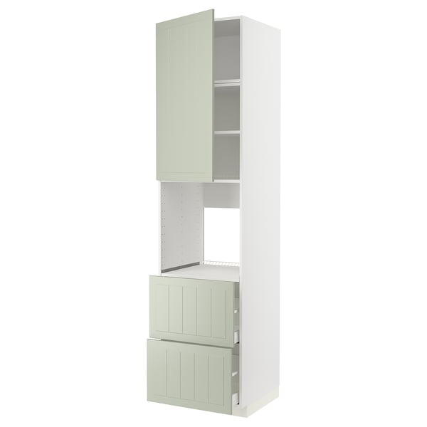 METOD / MAXIMERA high cabinet f oven+door/2 drawers, white/Stensund light green, 60x60x240 cm