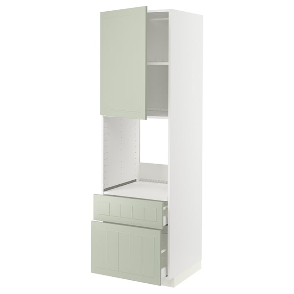 METOD / MAXIMERA - METOD / MAXIMERA High cabinet f oven+door/2 drawers, white/Stensund light green, 60x60x200 cm