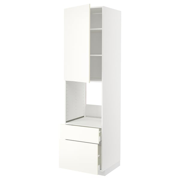 METOD / MAXIMERA high cabinet f oven+door/2 drawers, white/Vallstena white, 60x60x220 cm