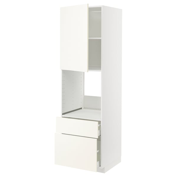 METOD / MAXIMERA high cabinet f oven+door/2 drawers, white/Vallstena white, 60x60x200 cm