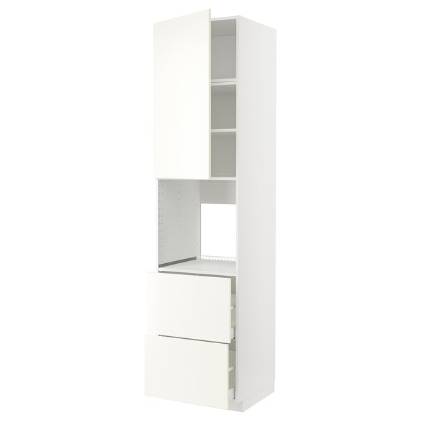 METOD / MAXIMERA high cabinet f oven+door/2 drawers, white/Vallstena white, 60x60x240 cm