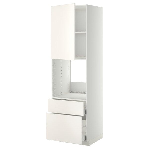 Ikea METOD / MAXIMERA - High cabinet f oven+door/2 drawers, white/Veddinge white , 60x60x200 cm