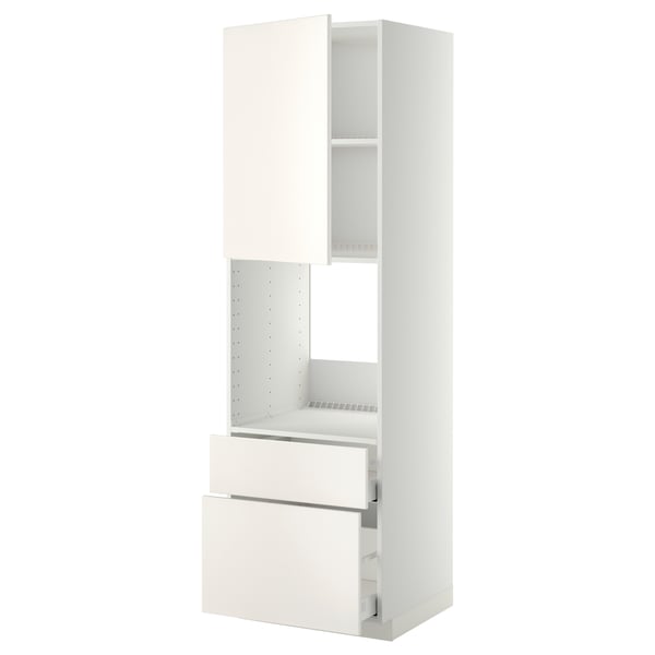 METOD / MAXIMERA - High cabinet f oven+door/2 drawers, white/Veddinge white , 60x60x200 cm