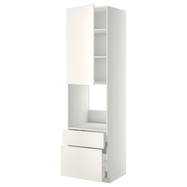 Ikea METOD / MAXIMERA - High cabinet f oven+door/2 drawers, white/Veddinge white , 60x60x220 cm