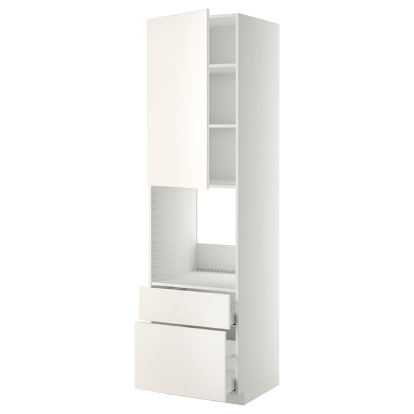 METOD / MAXIMERA - High cabinet f oven+door/2 drawers, white/Veddinge white , 60x60x220 cm