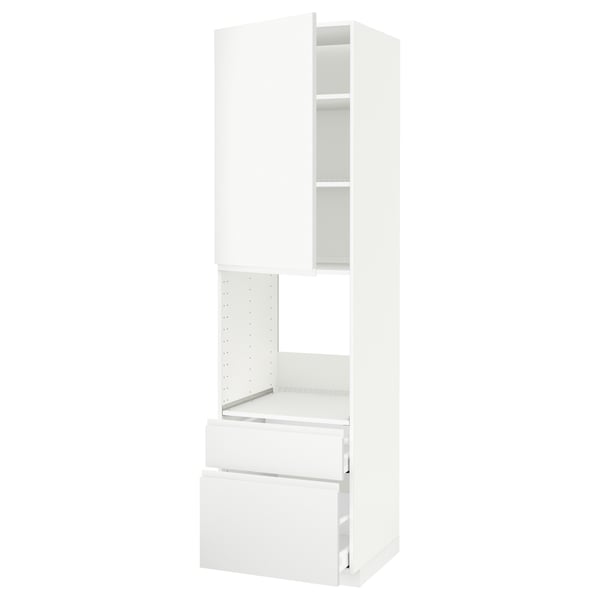 METOD / MAXIMERA high cabinet f oven+door/2 drawers, white/Voxtorp matt white, 60x60x220 cm