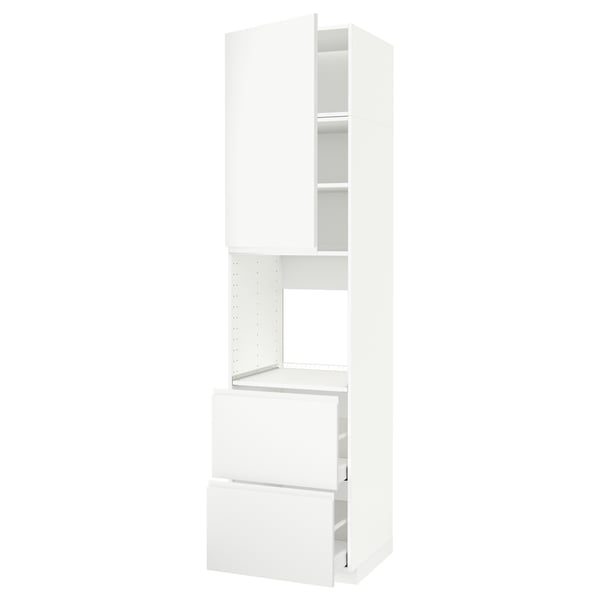 METOD / MAXIMERA high cabinet f oven+door/2 drawers, white/Voxtorp matt white, 60x60x240 cm