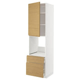 METOD / MAXIMERA high cabinet f oven+door/2 drawers, white/Voxtorp oak effect, 60x60x220 cm