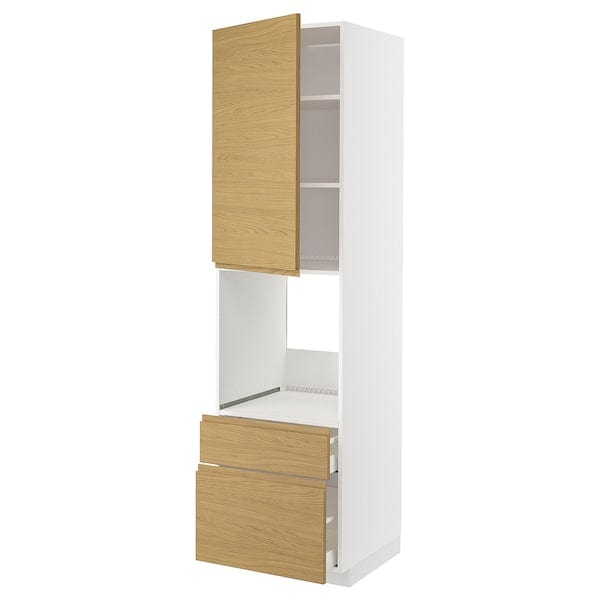 METOD / MAXIMERA - METOD / MAXIMERA High cabinet f oven+door/2 drawers, white/Voxtorp oak effect, 60x60x220 cm