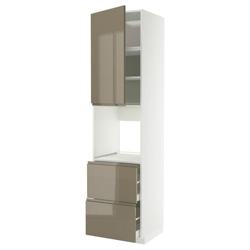 METOD / MAXIMERA - METOD / MAXIMERA High cabinet f oven+door/2 drawers, white/Voxtorp high-gloss dark grey-brown, 60x60x240 cm