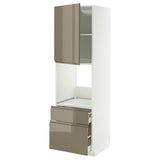 METOD / MAXIMERA high cabinet f oven+door/2 drawers, white/Voxtorp high-gloss dark grey-brown, 60x60x200 cm