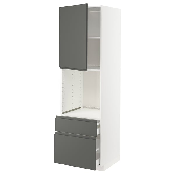 METOD / MAXIMERA high cabinet f oven+door/2 drawers, white/Voxtorp dark grey, 60x60x200 cm