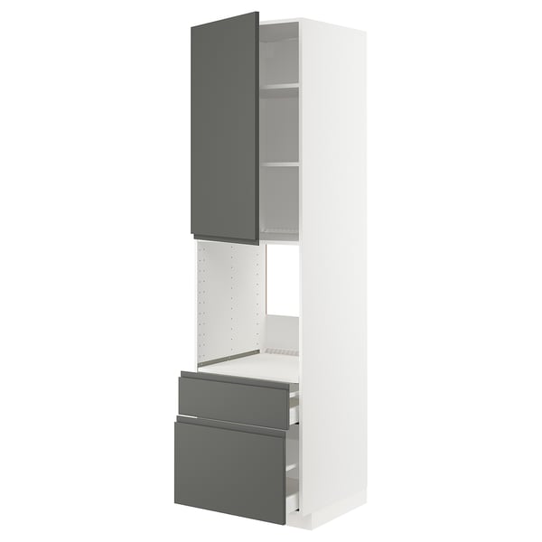METOD / MAXIMERA - High cabinet f oven+door/2 drawers, white/Voxtorp dark grey, 60x60x220 cm