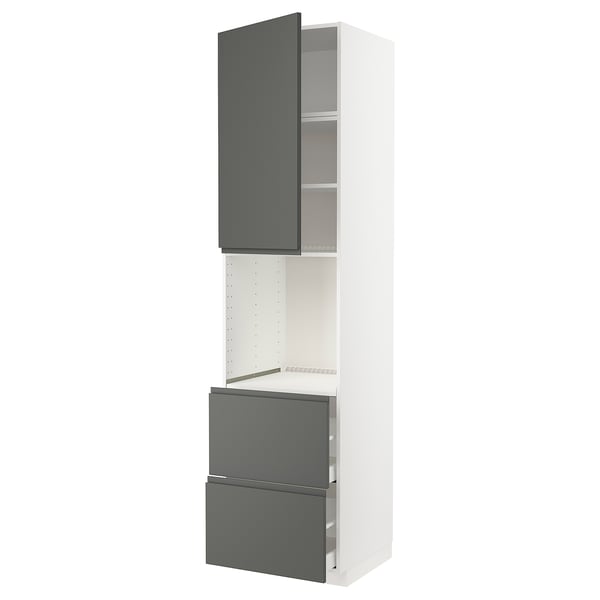 METOD / MAXIMERA high cabinet f oven+door/2 drawers, white/Voxtorp dark grey, 60x60x240 cm