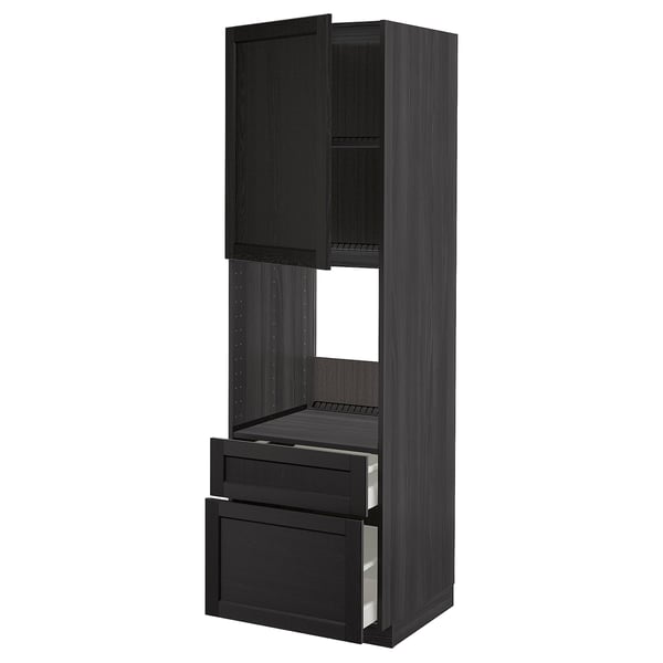 METOD / MAXIMERA - METOD / MAXIMERA High cabinet f oven+door/2 drawers, black/Lerhyttan black stained, 60x60x200 cm