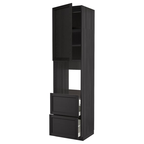 METOD / MAXIMERA high cabinet f oven+door/2 drawers, black/Lerhyttan black stained, 60x60x240 cm