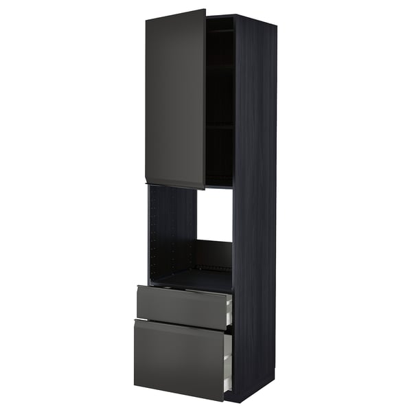 METOD / MAXIMERA high cabinet f oven+door/2 drawers, black/Upplöv matt anthracite, 60x60x220 cm