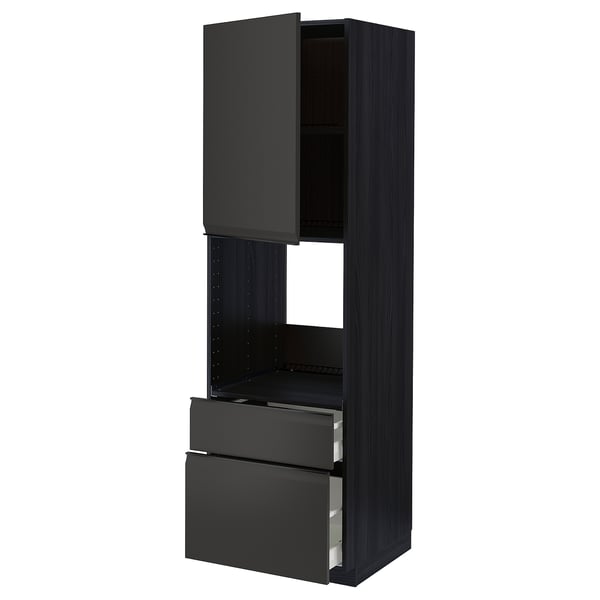 METOD / MAXIMERA - High cabinet f oven+door/2 drawers, black/Upplöv matt anthracite , 60x60x200 cm