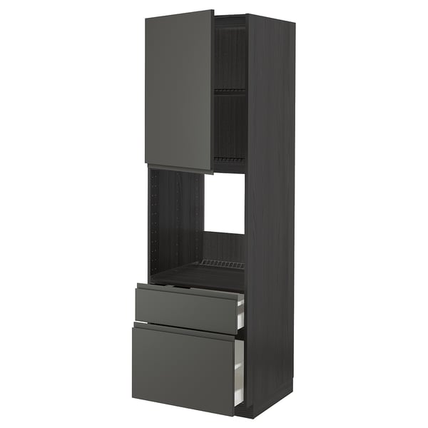 METOD / MAXIMERA - METOD / MAXIMERA High cabinet f oven+door/2 drawers, black/Voxtorp dark grey, 60x60x200 cm
