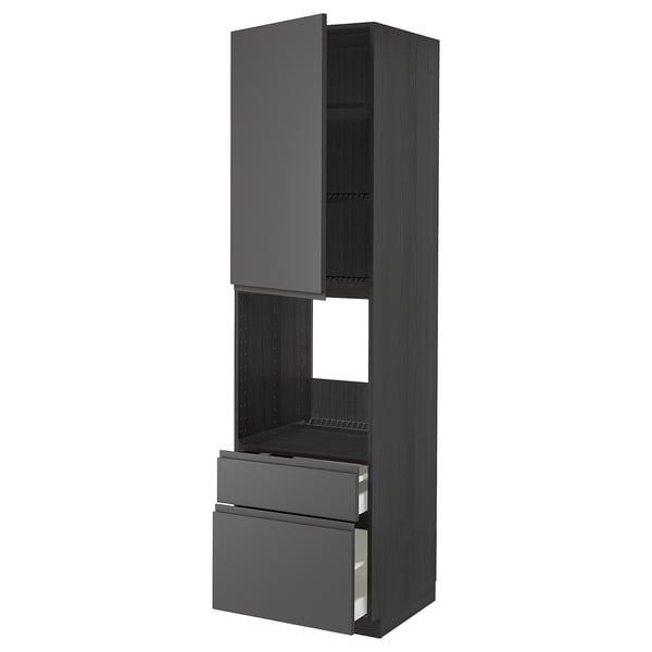 METOD / MAXIMERA high cabinet f oven+door/2 drawers, black/Voxtorp dark grey, 60x60x220 cm