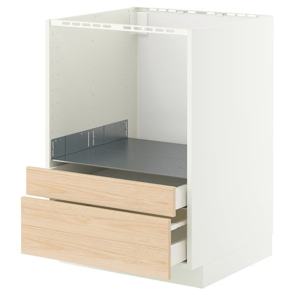 METOD / MAXIMERA - Base cabinet f combi micro/drawers, white/Askersund light ash effect , 60x60 cm