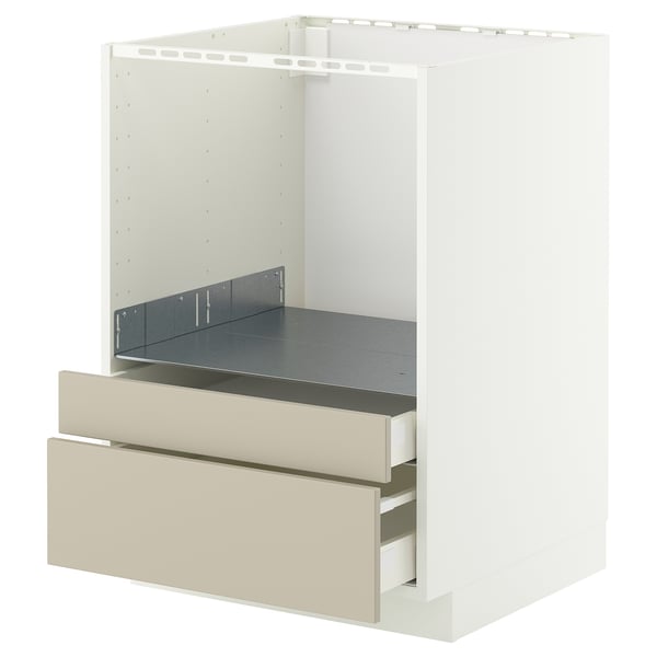 METOD / MAXIMERA - Base cabinet f combi micro/drawers, white/Havstorp beige