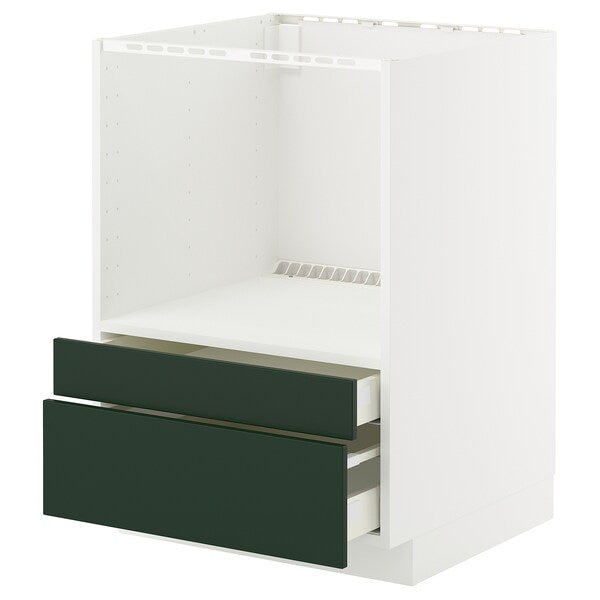 METOD / MAXIMERA - Microwave cabinet combi/drawers, white/Havstorp deep green,60x60 cm