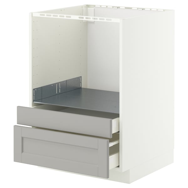 METOD / MAXIMERA - Base cabinet f combi micro/drawers, white/Lerhyttan light grey , 60x60 cm