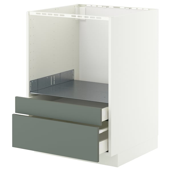 METOD / MAXIMERA base cabinet f combi micro/drawers, white/Nickebo matt grey-green, 60x60 cm