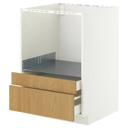 METOD / MAXIMERA base cabinet f combi micro/drawers, white/Sinarp oak veneer, 60x60 cm