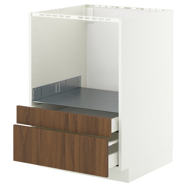 METOD / MAXIMERA base cabinet f combi micro/drawers, white/Tistorp brown walnut effect, 60x60 cm