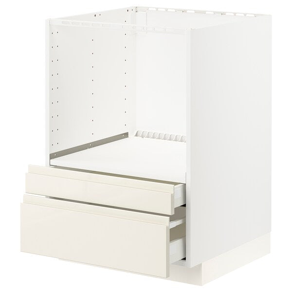 METOD / MAXIMERA - Base cabinet f combi micro/drawers, white/Voxtorp high-gloss light beige , 60x60 cm