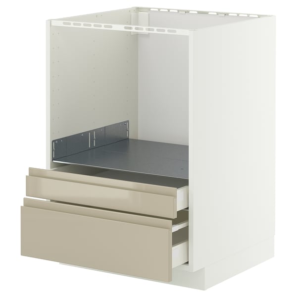 METOD / MAXIMERA - Base cabinet f combi micro/drawers, white/Voxtorp high-gloss light beige , 60x60 cm