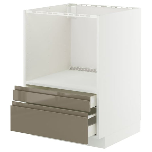 METOD / MAXIMERA - Base cabinet f combi micro/drawers, white/Voxtorp high-gloss dark grey-brown, 60x60 cm