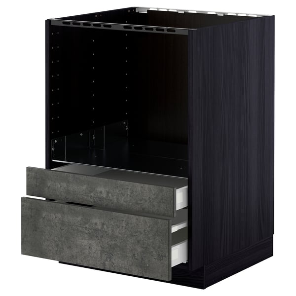 METOD / MAXIMERA base cabinet f combi micro/drawers, black/Kalhyttan dark grey concrete effect, 60x60 cm