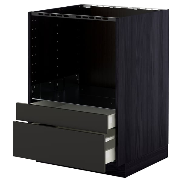 METOD / MAXIMERA base cabinet f combi micro/drawers, black/Nickebo matt anthracite, 60x60 cm