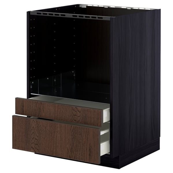 METOD / MAXIMERA base cabinet f combi micro/drawers, black/Sinarp brown, 60x60 cm