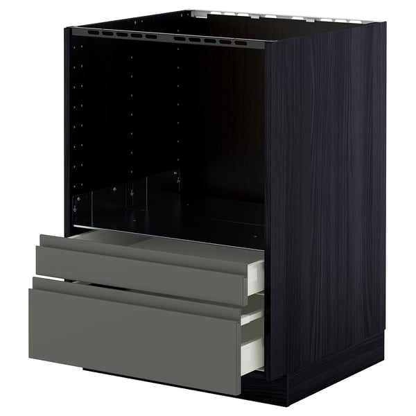 METOD / MAXIMERA - Base cabinet f combi micro/drawers, black/Voxtorp dark grey, 60x60 cm