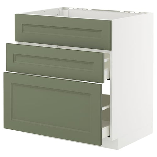 METOD / MAXIMERA - METOD / MAXIMERA Base cab f hob/int extractor w drw, white/Axstad grey-green, 80x60 cm