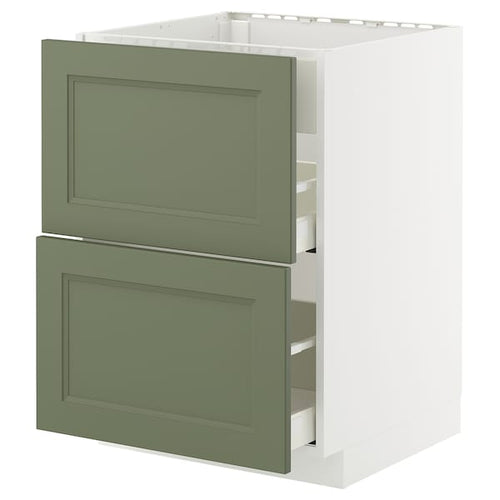 METOD / MAXIMERA - METOD / MAXIMERA Base cab f hob/int extractor w drw, white/Axstad grey-green, 60x60 cm