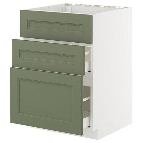 METOD / MAXIMERA - METOD / MAXIMERA Base cab f hob/int extractor w drw, white/Axstad grey-green, 60x60 cm