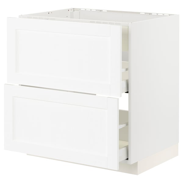 METOD / MAXIMERA base cab f hob/int extractor w drw, white Enköping/white wood effect, 80x60 cm