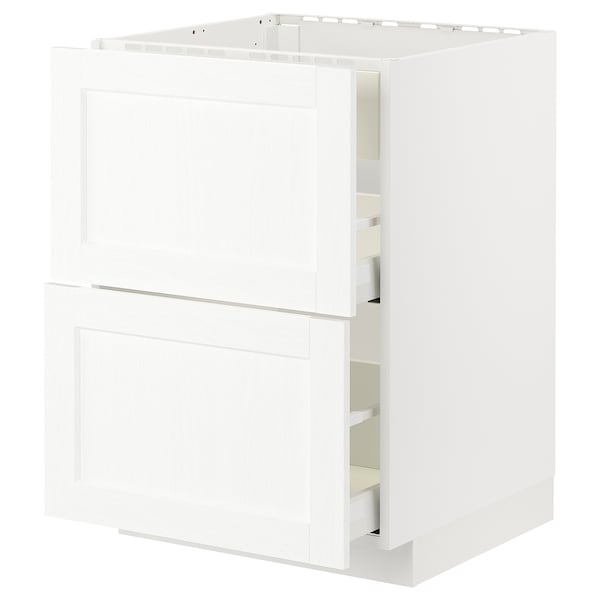 METOD / MAXIMERA - Base cab f hob/int extractor w drw, white Enköping/white wood effect, 60x60 cm