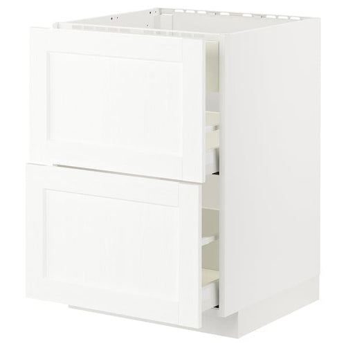 METOD / MAXIMERA - METOD / MAXIMERA Base cab f hob/int extractor w drw, white Enköping/white wood effect, 60x60 cm