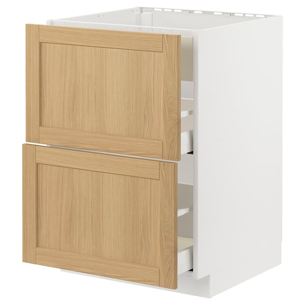 METOD / MAXIMERA base cab f hob/int extractor w drw, white/Forsbacka oak, 60x60 cm
